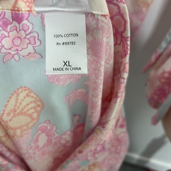 Natori Pajama 2 Piece Set Women's Size XL Pink Pastel Asian Floral Colorful - Picture 9 of 10